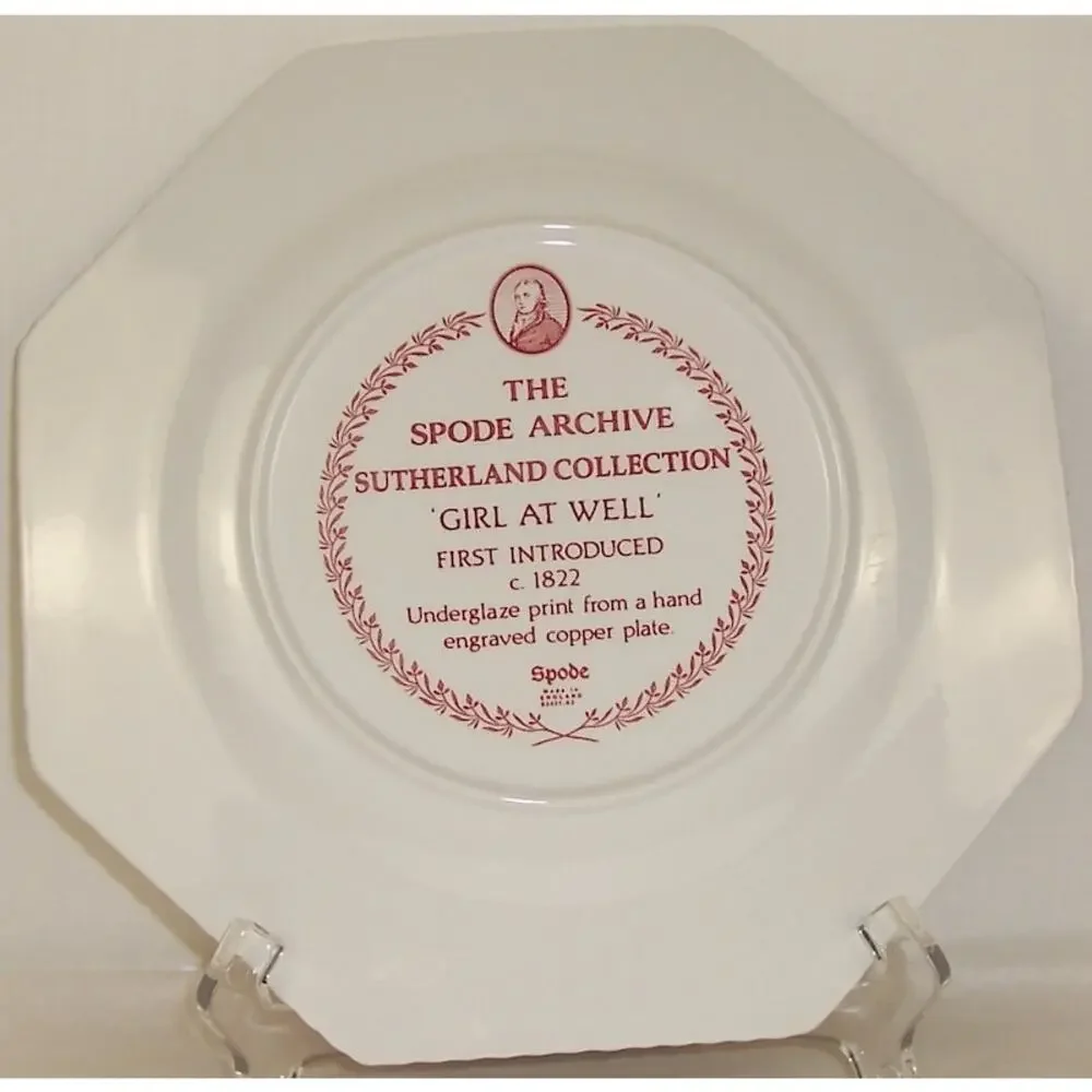 Spode Archive Sutherland Collection Girl at Well Octagonal Red Dinner Plate 10.5